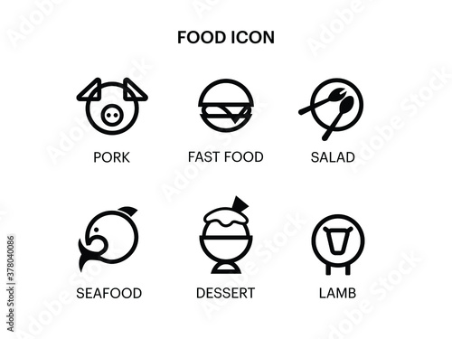 Food Icon Vector illustration. Restaurant and menu options symbol. meat sign, emblem isolated on white background, Flat style for graphic and web design, pork, fast food, salad, seafood, dessert, lamb