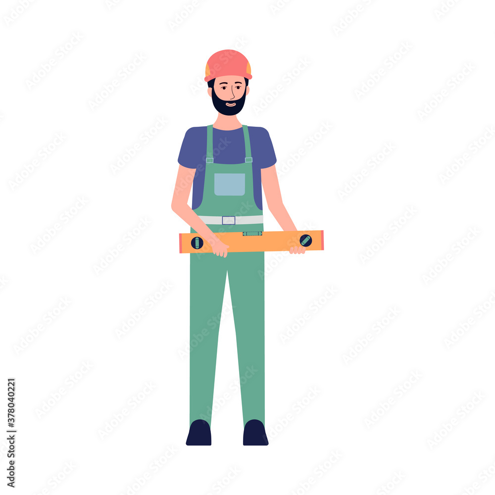 Construction worker in uniform and helmet flat vector illustration isolated. Construction worker in uniform and helmet flat vector illustration isolated.