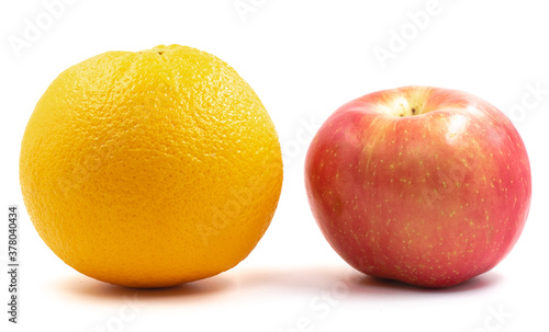 Red apple and Orange on a white background