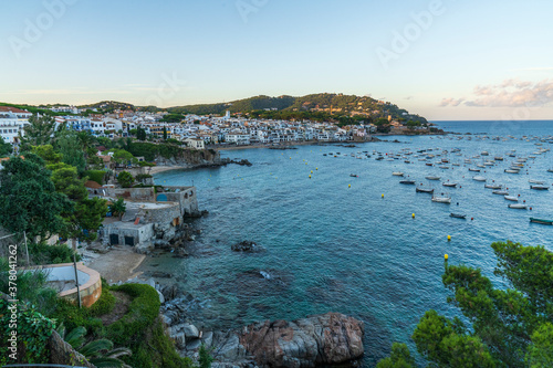 Views of the town of "Calella de Palafrugell" at sunset.
