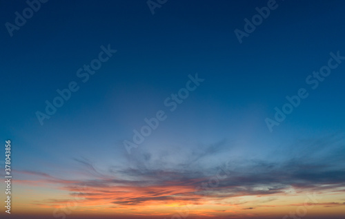 Large panorama with sunset sky with multicolor clouds