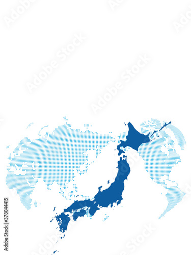 世界地図と日本列島を配しグローバルなビジネス背景