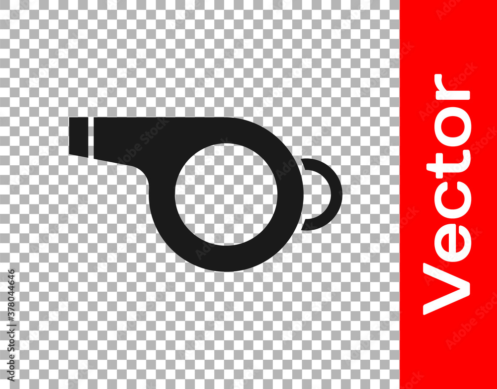 Black Whistle icon isolated on transparent background. Referee symbol. Fitness and sport sign. Vector Illustration. Black Whistle icon isolated on transparent background. Referee symbol. Fitness and sport sign. Vector Illustration.