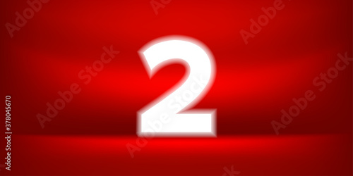 Number two white glow on red luxurious background, No. 2 on red background, Second or 2st Place for Banner Anniversary