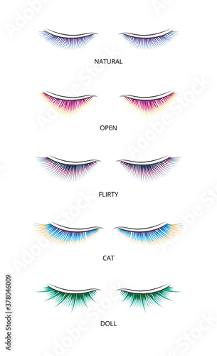 Banner with shapes of false eyelashes for extension vector illustration isolated.