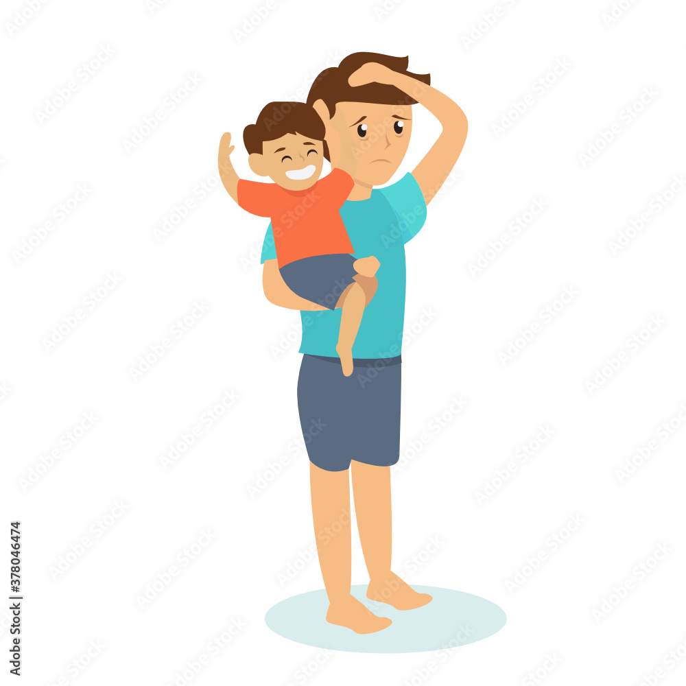 Tired parent with their kid's concept design Tired parent with their kid's concept design