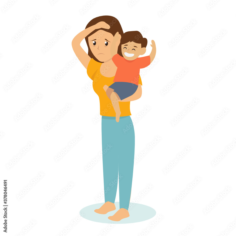Tired parent with their kid's concept design Tired parent with their kid's concept design