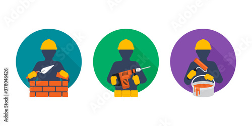 Set of flat vector icons  construction workers