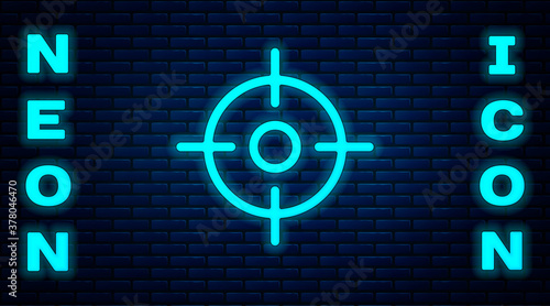 Glowing neon Target sport icon isolated on brick wall background. Clean target with numbers for shooting range or shooting. Vector Illustration.