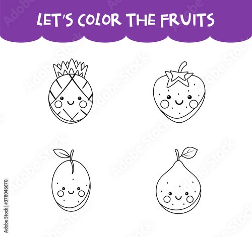 Coloring game cute happy fruits