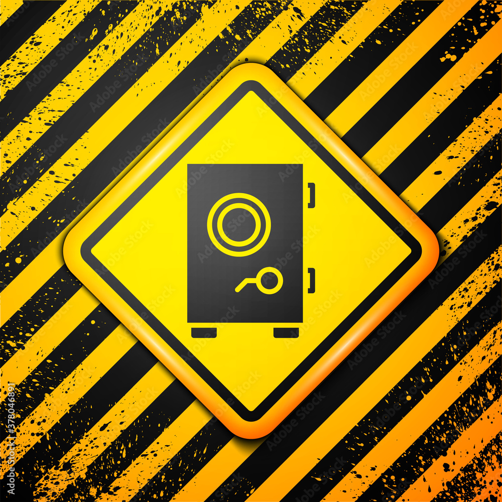 Black Safe icon isolated on yellow background. The door safe a bank vault with a combination lock. Reliable Data Protection. Warning sign. Vector Illustration. Black Safe icon isolated on yellow background. The door safe a bank vault with a combination lock. Reliable Data Protection. Warning sign. Vector Illustration.