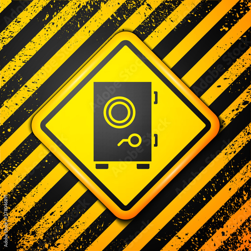 Black Safe icon isolated on yellow background. The door safe a bank vault with a combination lock. Reliable Data Protection. Warning sign. Vector Illustration.