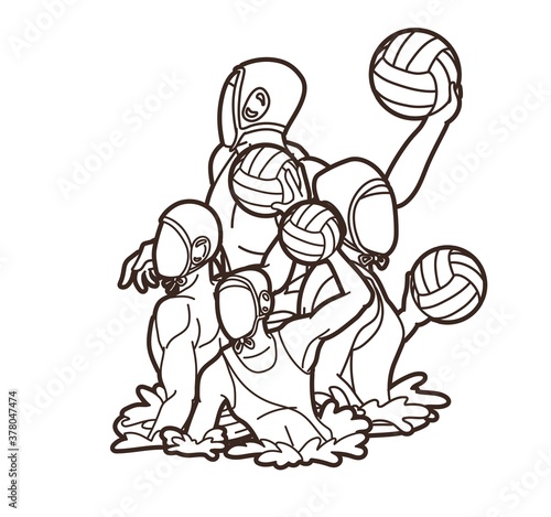 Group of water polo players  action cartoon graphic vector