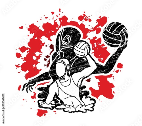 Group of water polo players  action cartoon graphic vector