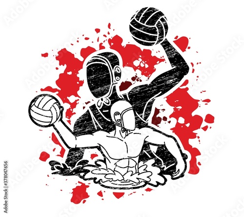 Group of water polo players  action cartoon graphic vector