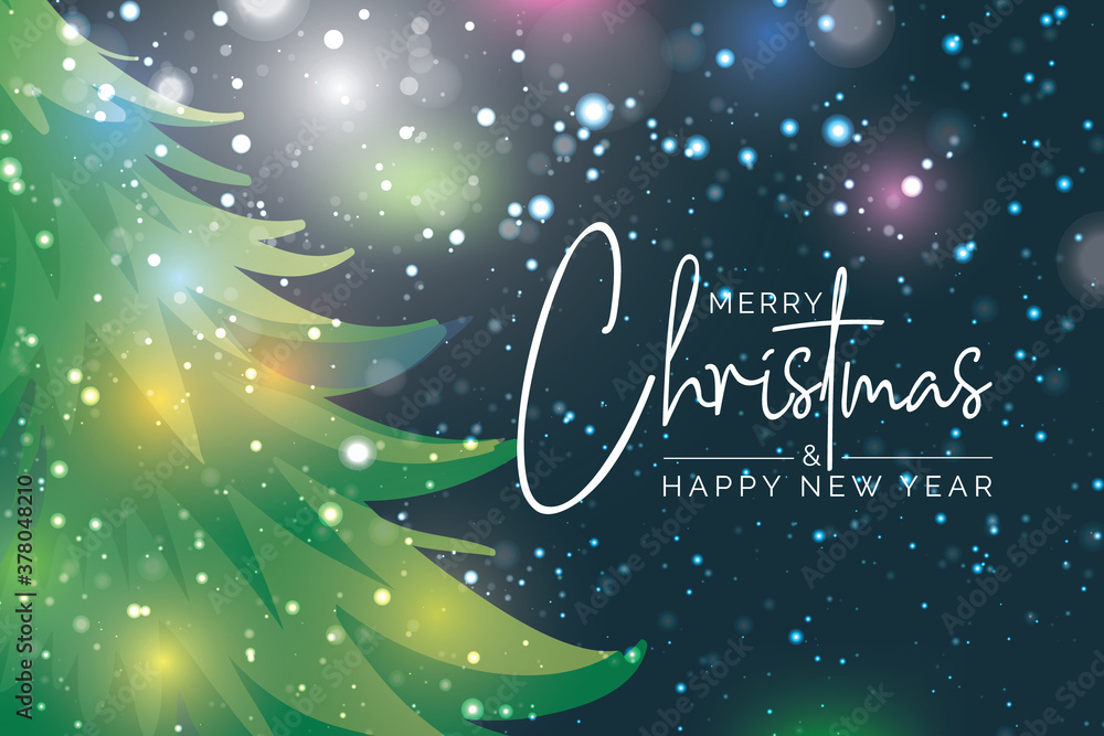 Fototapeta premium Merry Christmas and happy new year card vector design template with background during the snow and twinkling lights.