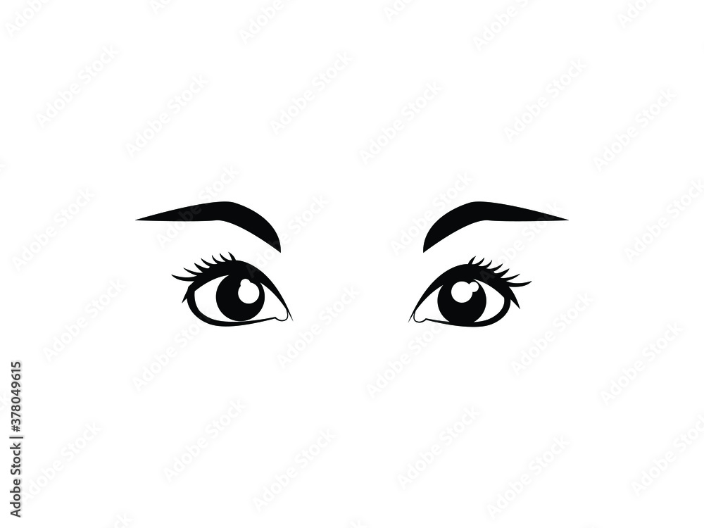 eyes Icon Vector illustration. cartoon eye with eyebrows. woman sign, emblem isolated on white background, Flat style for graphic and web design, logo. makeup