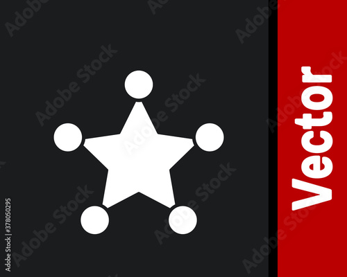 White Hexagram sheriff icon isolated on black background. Police badge icon. Vector.