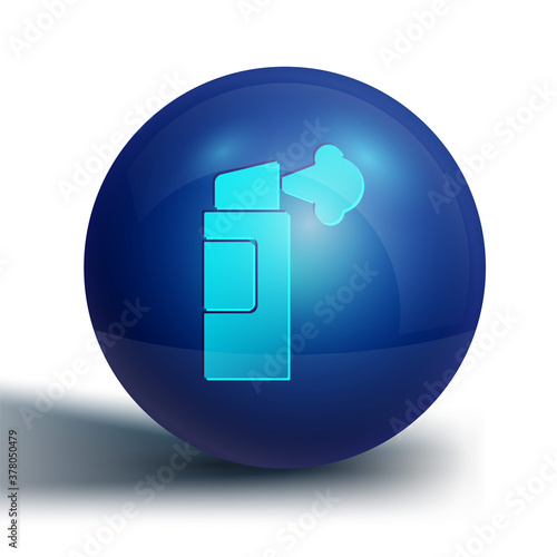 Blue Pepper spray icon isolated on white background. OC gas. Capsicum self defense aerosol. Blue circle button. Vector.