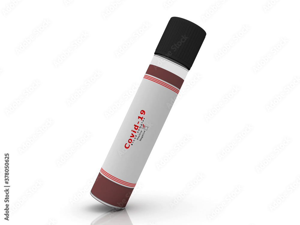 3D illustration covid 19 blood testing with sample bottle 3D illustration covid 19 blood testing with sample bottle