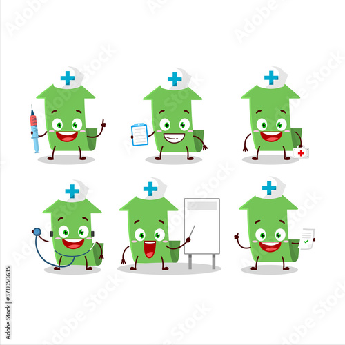 Doctor profession emoticon with arrow up cartoon character photo