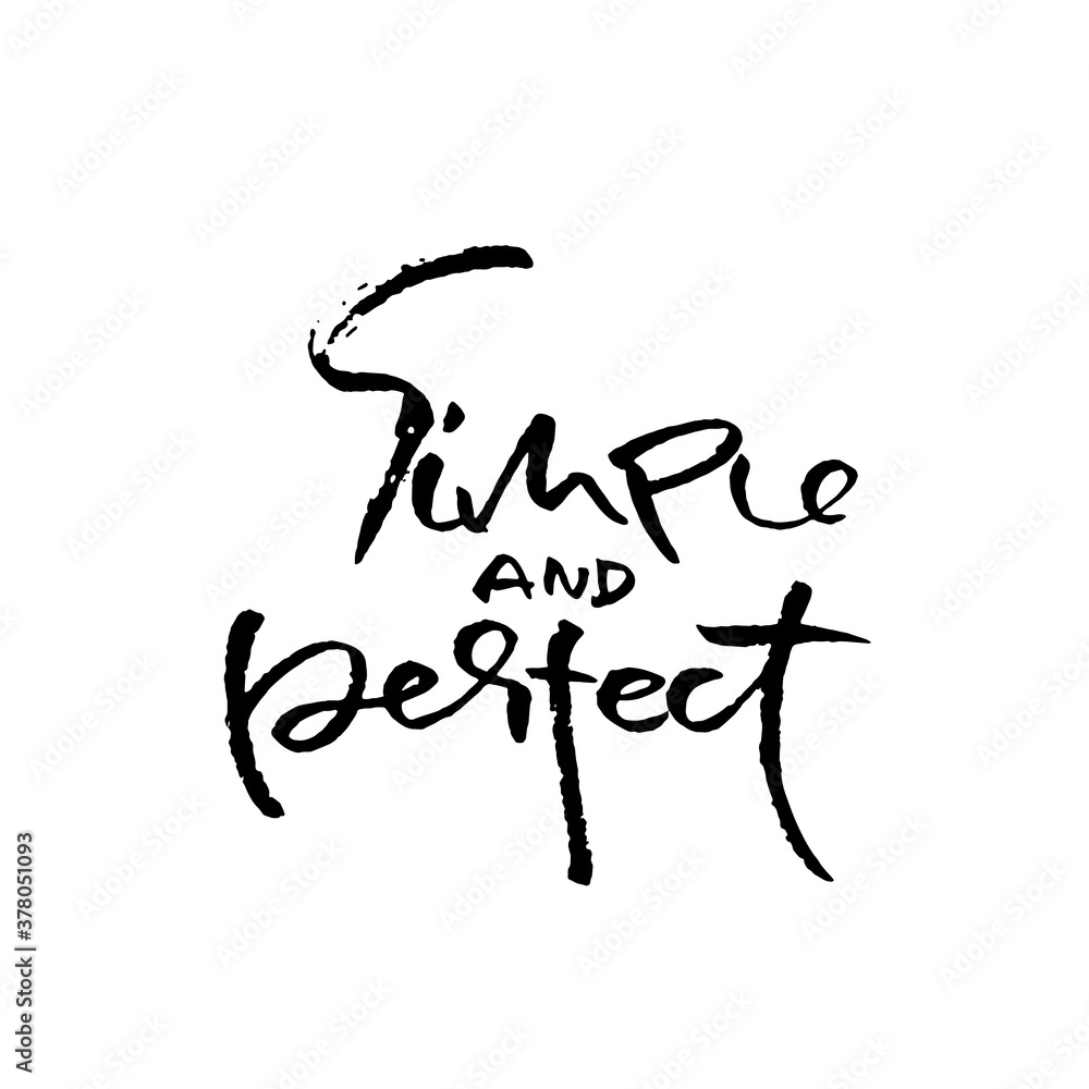 Simple and perfect. Hand drawn modern brush lettering. Typography banner. Ink vector illustration.
