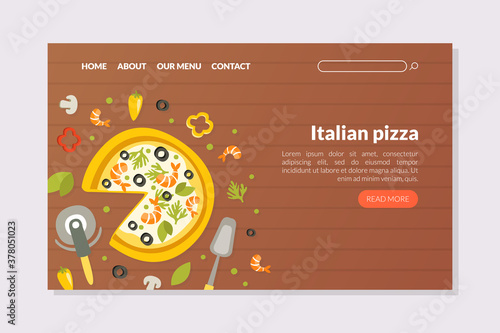 Italian Pizza Landing Page Template, Traditional Italian Food Menu, Restaurant, Cafe Design Element, Mobile App, Homepage Vector Illustration