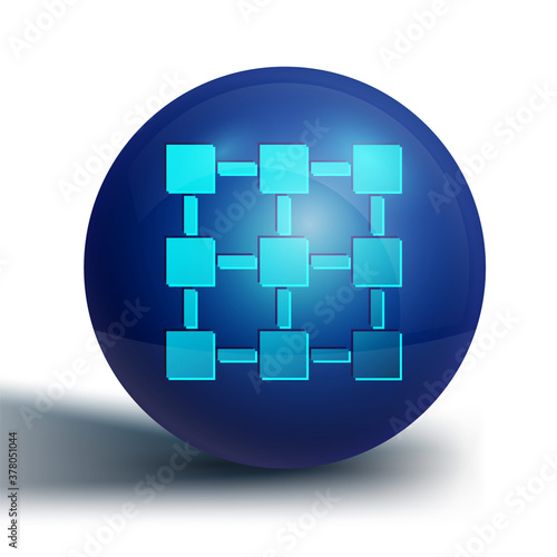 Blue Blockchain technology icon isolated on white background. Cryptocurrency data. Abstract geometric block chain network technology business. Blue circle button. Vector.