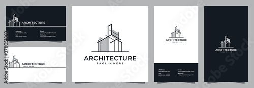 Abstract logo real estate, building, apartment, architect, with two versions of business cards