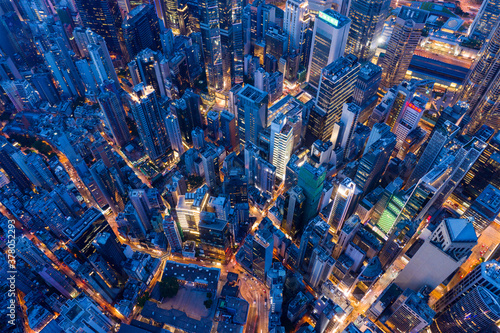 Photography Top view of Hong Kong city at night