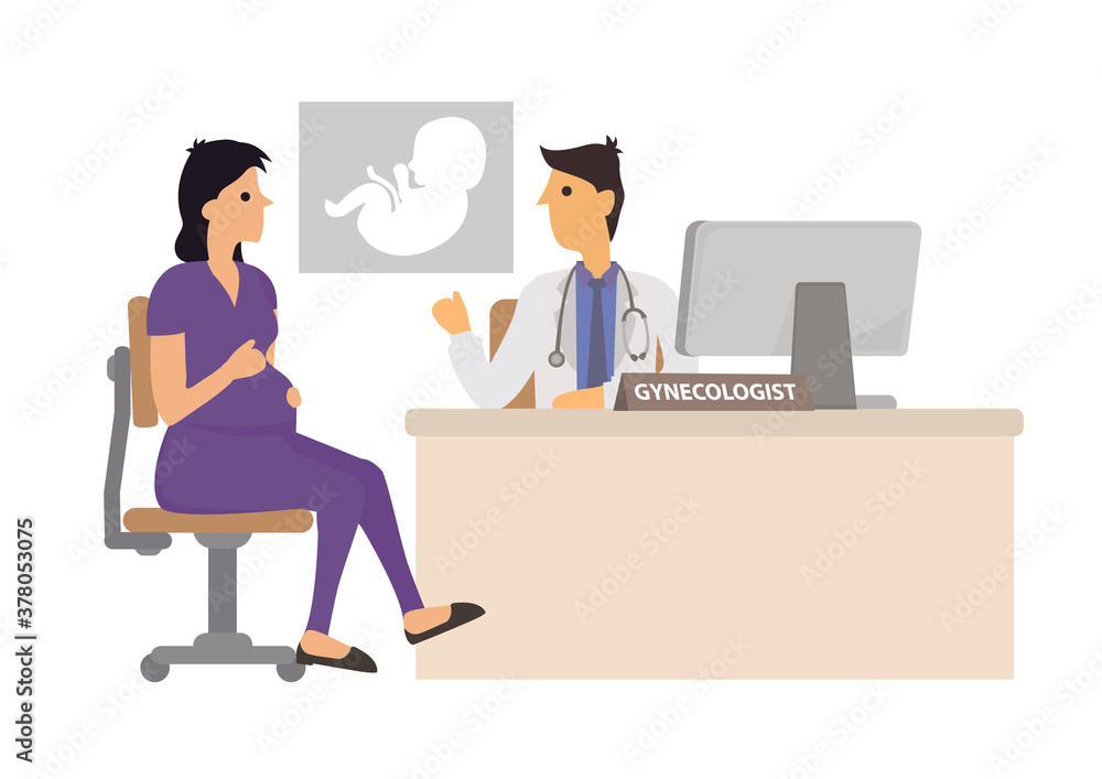 Young pregnant woman with a gynecologist at the hospital. Doctor giving advice to mother expecting a child. Young pregnant woman with a gynecologist at the hospital. Doctor giving advice to mother expecting a child.