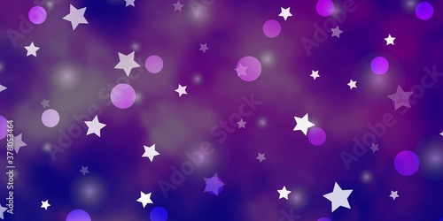 Light Pink, Blue vector pattern with circles, stars. Abstract illustration with colorful spots, stars. Pattern for trendy fabric, wallpapers.