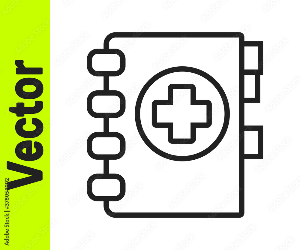 Obraz premium Black line Medical clipboard with clinical record icon isolated on white background. Prescription, medical check marks report. Vector Illustration.