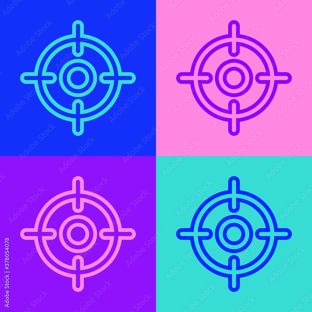 Fototapeta premium Pop art line Target sport icon isolated on color background. Clean target with numbers for shooting range or shooting. Vector Illustration.