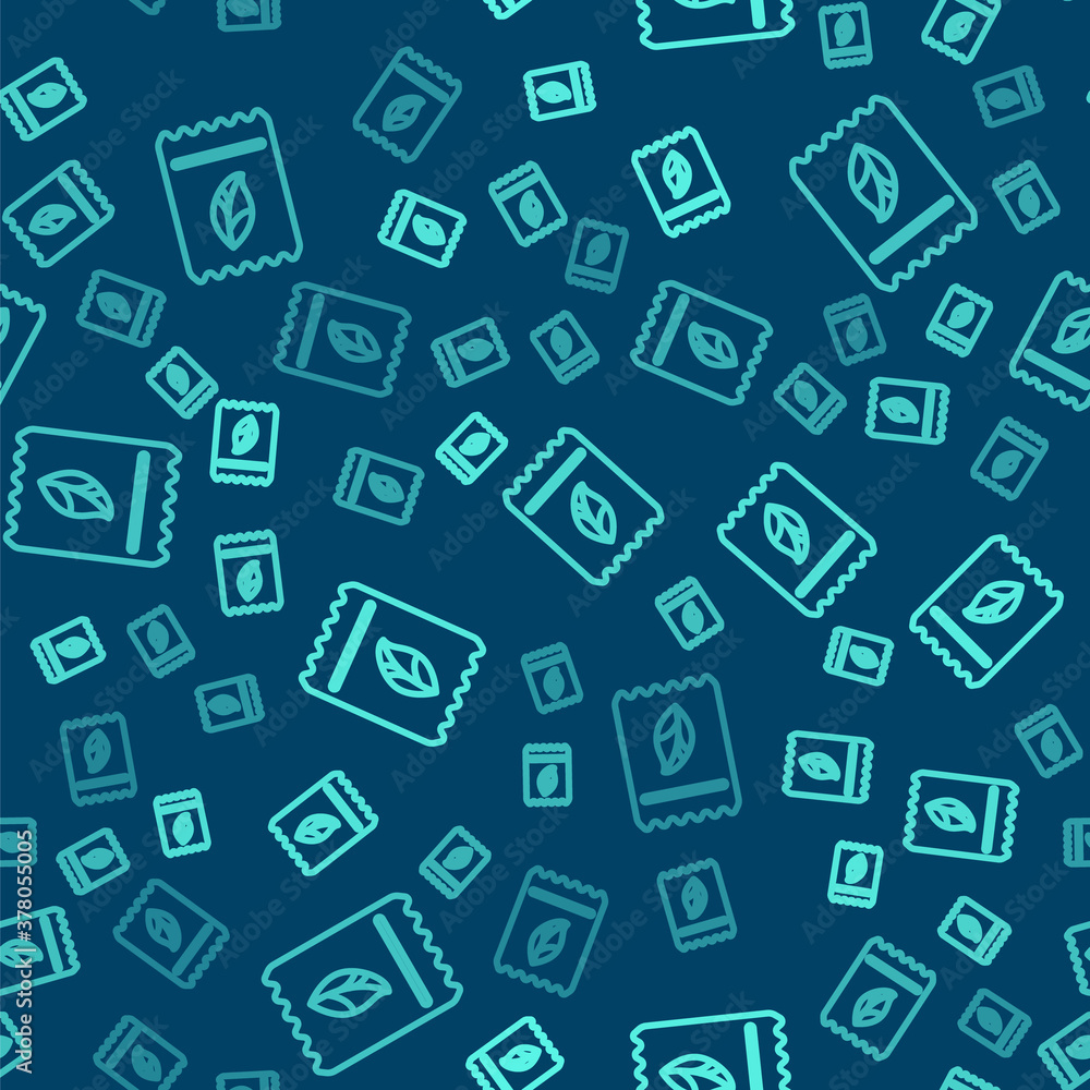 Green line Pack full of seeds of a specific plant icon isolated seamless pattern on blue background. Vector Illustration. Green line Pack full of seeds of a specific plant icon isolated seamless pattern on blue background. Vector Illustration.