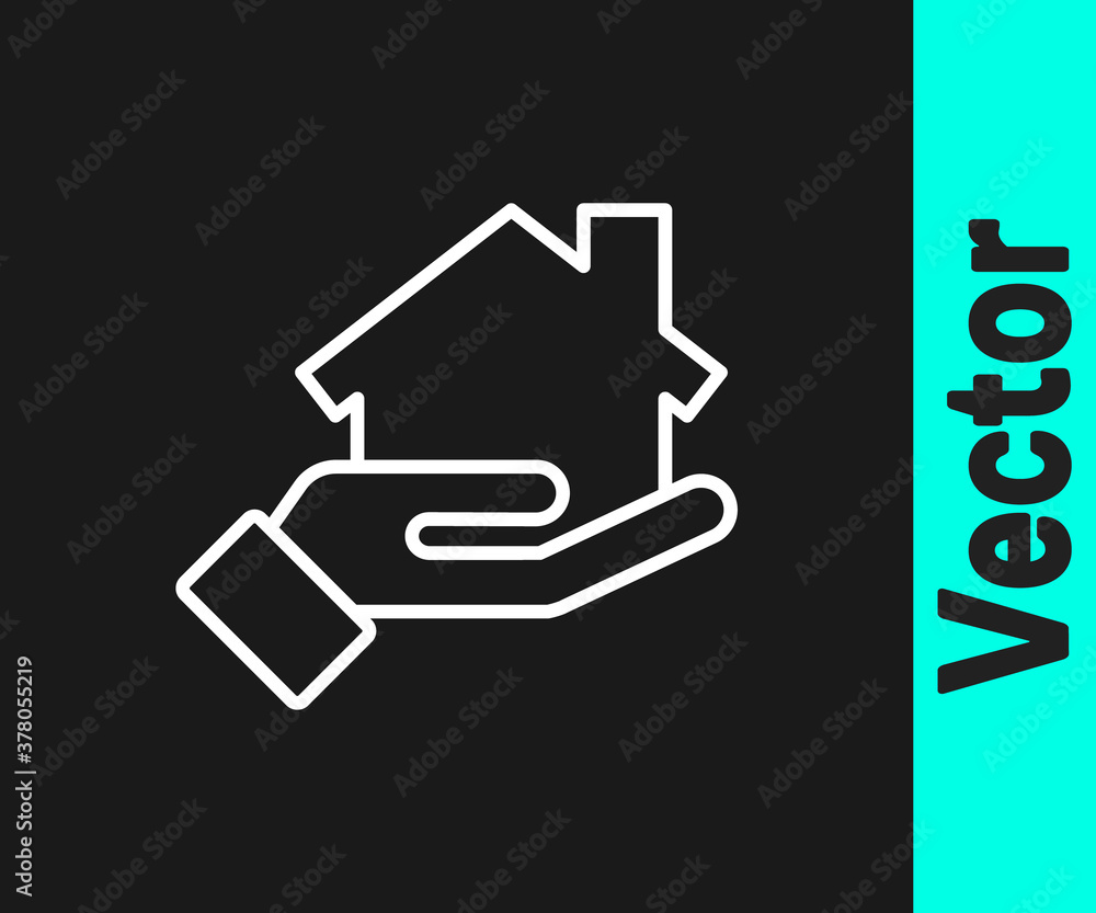 White line Realtor icon isolated on black background. Buying house. Vector Illustration. White line Realtor icon isolated on black background. Buying house. Vector Illustration.