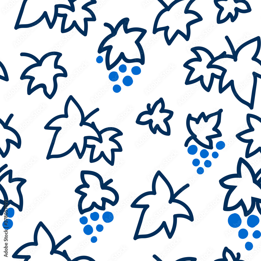 Seamless pattern with grapes in blue and white colors. Dark pattern on a light background with doodles for printing on fabrics, paper, packaging. Vector illustration Seamless pattern with grapes in blue and white colors. Dark pattern on a light background with doodles for printing on fabrics, paper, packaging. Vector illustration