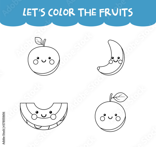 Coloring game cute happy fruits