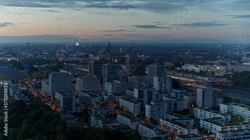 Scenic cityscape at twilight, Munich, Bavaria, Germany