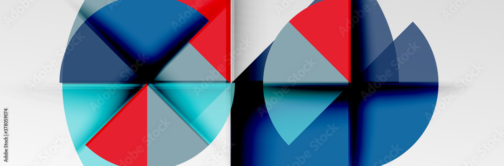 Bright color circles, abstract round shapes and triangles composition with shadow effects. Vector modern geometric design template Bright color circles, abstract round shapes and triangles composition with shadow effects. Vector modern geometric design template