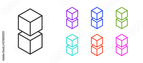 Black line Blockchain technology icon isolated on white background. Cryptocurrency data. Abstract geometric block chain network technology business. Set icons colorful. Vector.