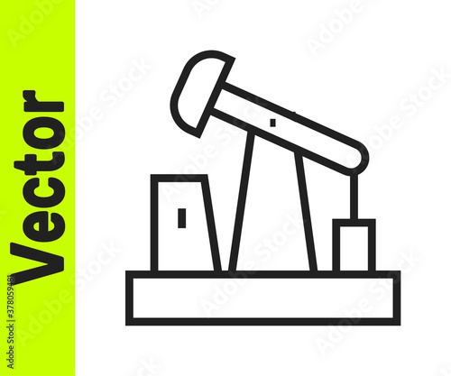 Black line Oil pump or pump jack icon isolated on white background. Oil rig. Vector.