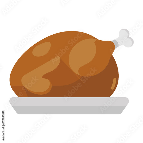 
Roasted chicken served in a tray, turkey vector style 
