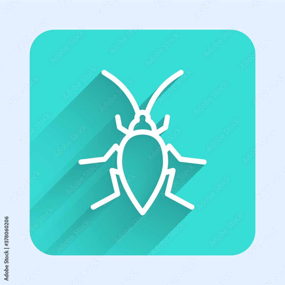 White line Cockroach icon isolated with long shadow. Green square button. Vector. White line Cockroach icon isolated with long shadow. Green square button. Vector.