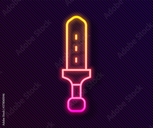 Glowing neon line Medieval sword icon isolated on black background. Medieval weapon. Vector.