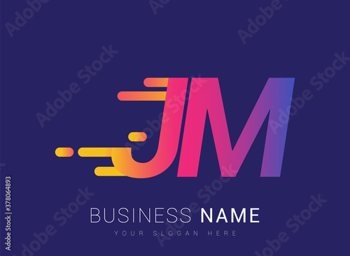 Initial Letter JM speed Logo Design template, logotype company name colored yellow, magenta and blue.for business and company identity.