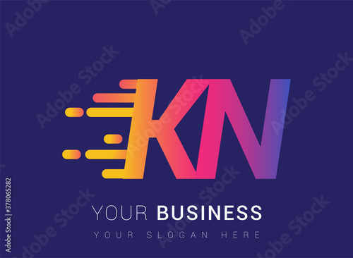 Initial Letter KN speed Logo Design template, logotype company name colored yellow, magenta and blue.for business and company identity.