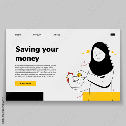 Arabian Hijab Woman Saving Money Ilustration Web Landing Page
