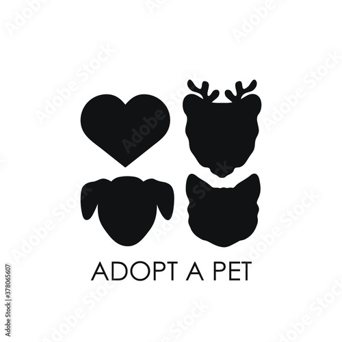 Adopt a pet heart cat dog deer logo icon sign background People help homeless animals Rehabilitation or adoption center for stray pets concept Fashion print clothes apparel greeting card banner poster