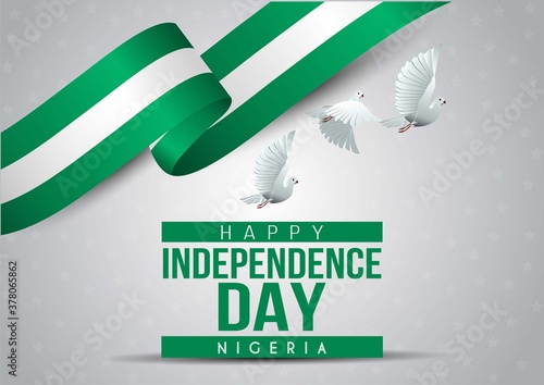 1st October Nigeria Independence Day. pigeon flying with Nigerian flag.  vector illustration